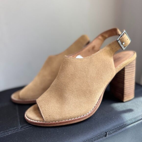 Shoes - Madewell Cary Tan Suede Slingback Heels Open Toe Block Sandals Size 8
